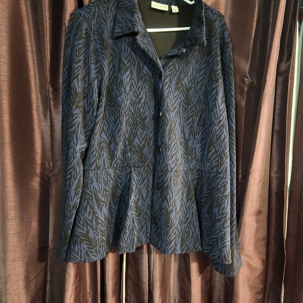 Blue and Black Patterned Button-Up Shirt